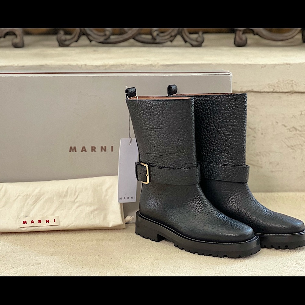 NWT MARNI Leather Moto Biker Buckle Boots Made in Italy Size 7